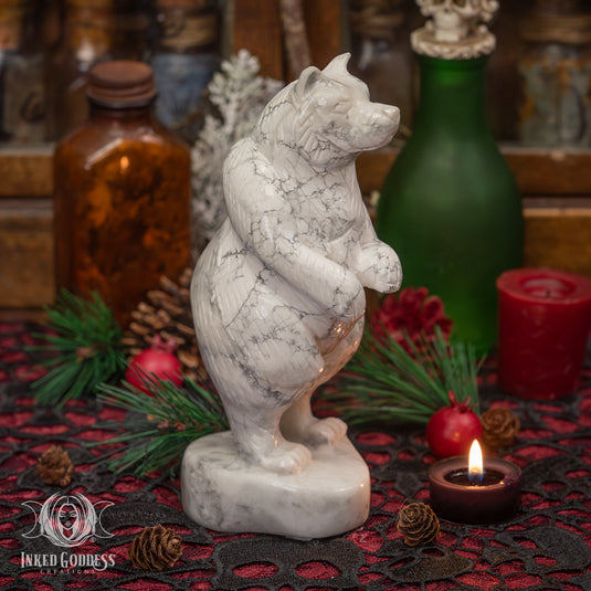Howlite Carved Large Standing Bear for Courage