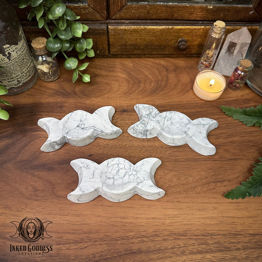 Howlite Triple Moon Bowl for Creativity & Dream Magick
