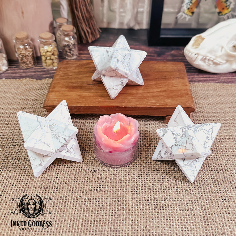 Howlite Merkaba for Creativity, Reaching Goals, and Patience from Inked Goddess Creations