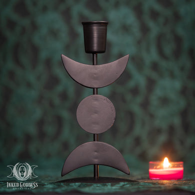 Iron Triple Moon Candle Holder for Ritual Spellwork