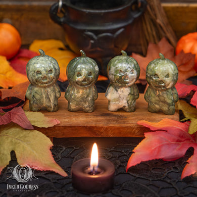 Jade Pumpkin Head Man for Spooky Season Magick