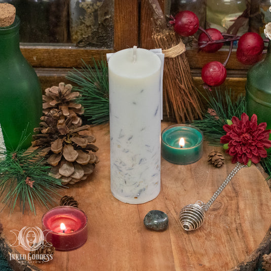 Kyanite Pillar Candle and Necklace Set for Peace and Love