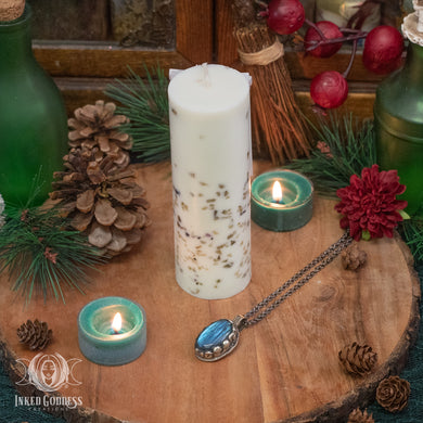 Labradorite Pillar Candle and Necklace Set for Psychic Development