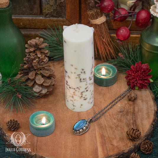 Labradorite Pillar Candle and Necklace Set for Psychic Development