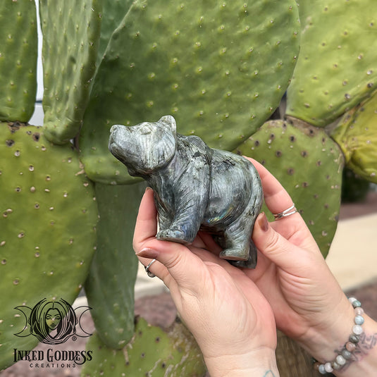 Labradorite Carved Bear (Chipped Ears) for Courage & Motherhood