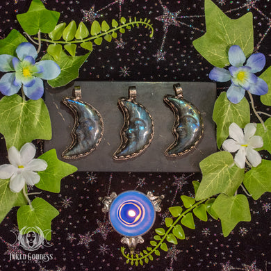 Labradorite Crescent Moon Face Tibetan Necklace for Magickal Transformation