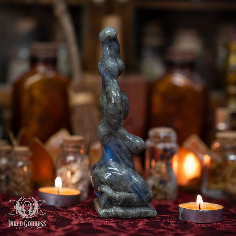 Load image into Gallery viewer, Labradorite Goddess Holding Phallus for Sexy Feminine Energy
