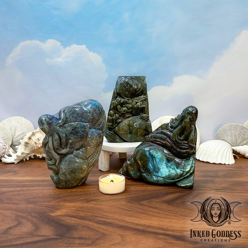 Load image into Gallery viewer, Labradorite Sea Life Scene for Deep Dive Psychic Rituals
