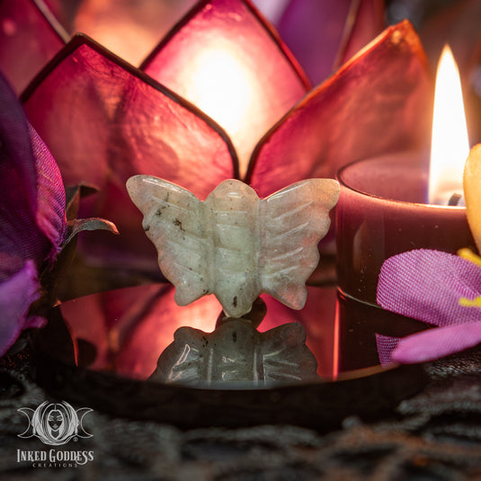 Labradorite Small Carved Moth for Intuitive Development