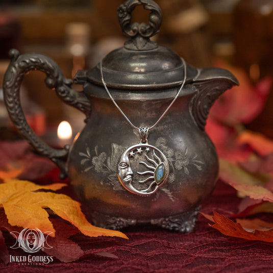 Labradorite Sun & Moon Sterling Silver Necklace for Psychic Powers