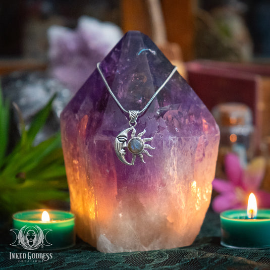 Labradorite Sun and Moon Sterling Silver Necklace for Psychic Powers