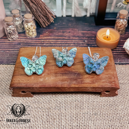 Labradorite Skull Butterfly Necklace for Powerful Transformation