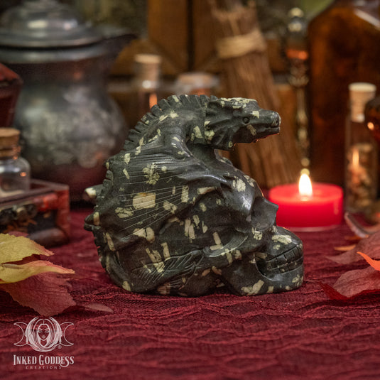 Lakelandite Skull with Dragon for Hella Powerful Grounding