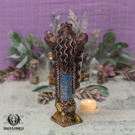 Lapis Lazuli, Tiger's Eye, Selenite Clay Handmade Large Wizard for Fearless Strength