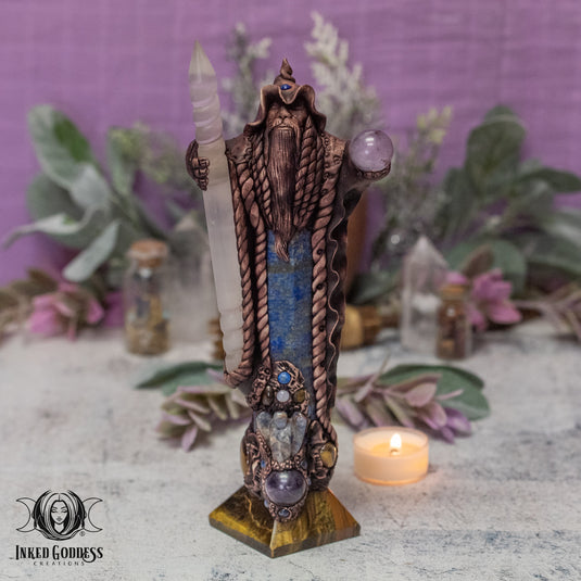 Lapis Lazuli, Tiger's Eye, Selenite Clay Handmade Large Wizard for Fearless Strength