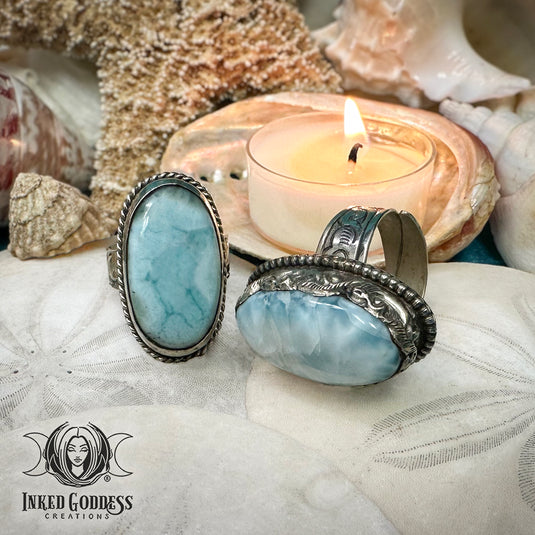 Larimar Tibetan Adjustable Ring for Atlantean Magick
