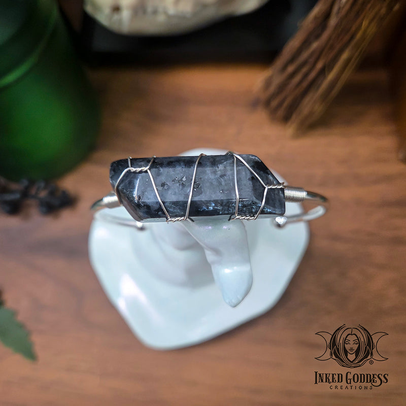 Load image into Gallery viewer, Larvikite Point Wire Wrapped Bangle for Seeing Through Illusions
