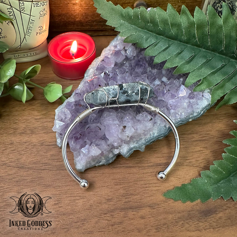 Load image into Gallery viewer, Larvikite Point Wire Wrapped Bangle for Seeing Through Illusions
