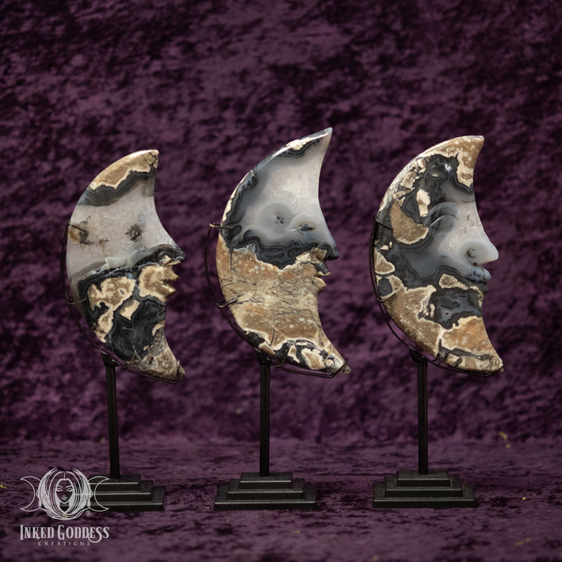 Load image into Gallery viewer, Lava Agate Moon on Metal Stand for Joyful Cosmic Magick
