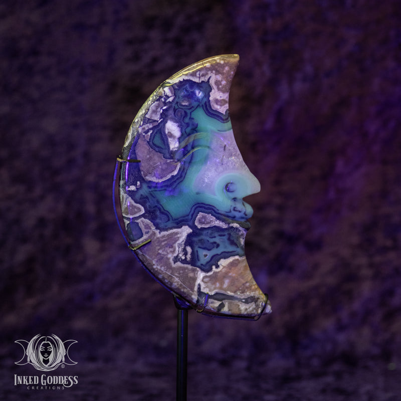 Load image into Gallery viewer, Lava Agate Moon on Metal Stand for Joyful Cosmic Magick
