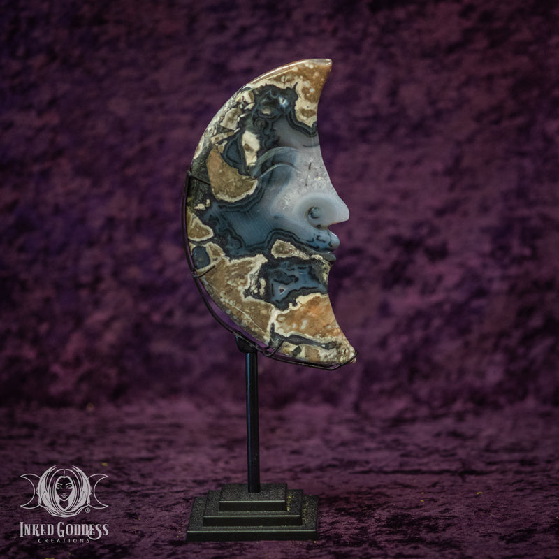 Load image into Gallery viewer, Lava Agate Moon on Metal Stand for Joyful Cosmic Magick
