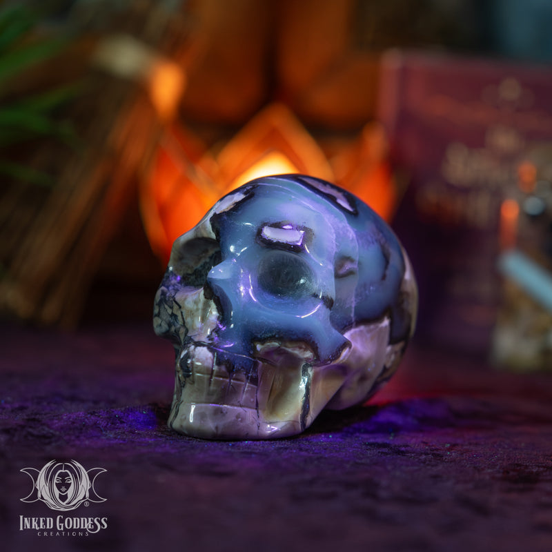 Load image into Gallery viewer, Lava Agate Skull for Protective Spellwork
