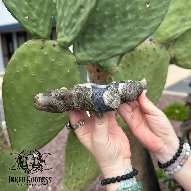 Load image into Gallery viewer, Lava Agate Snake Carving for Magickal Transformations
