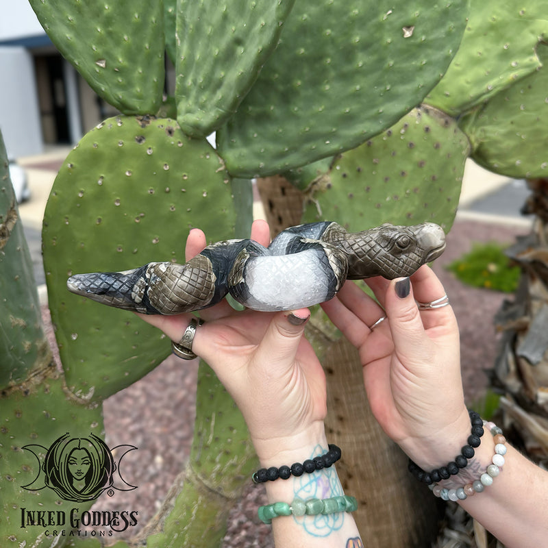 Load image into Gallery viewer, Lava Agate Snake Carving for Magickal Transformations
