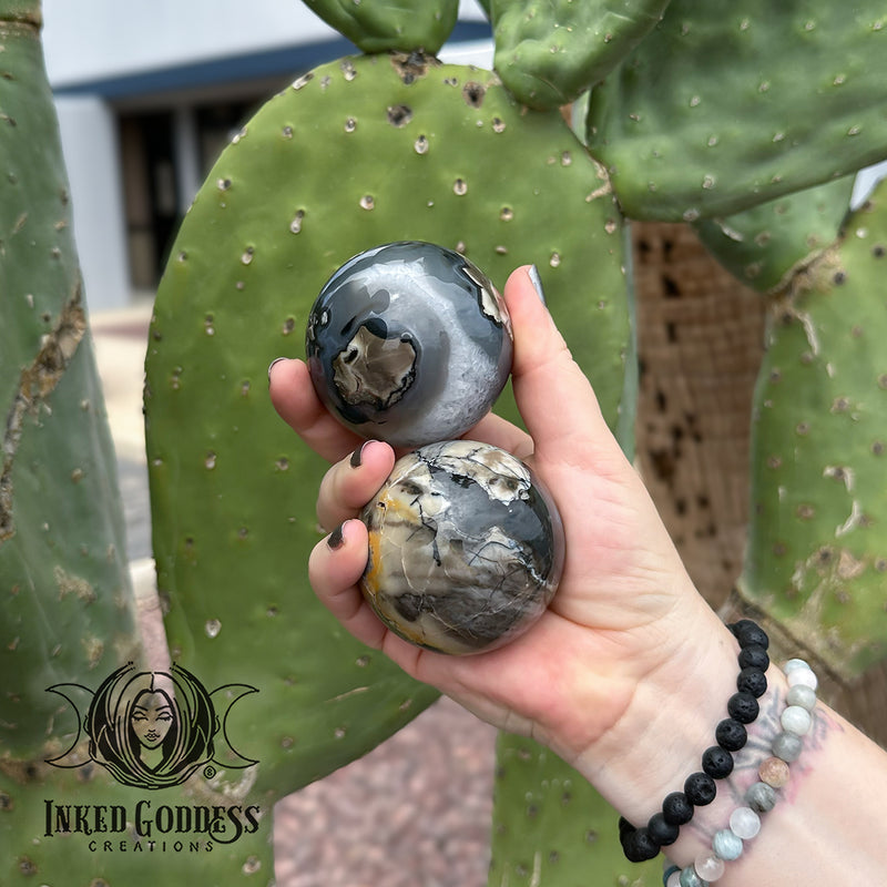 Load image into Gallery viewer, Lava Agate Sphere for Accessing Higher Spiritual Realms
