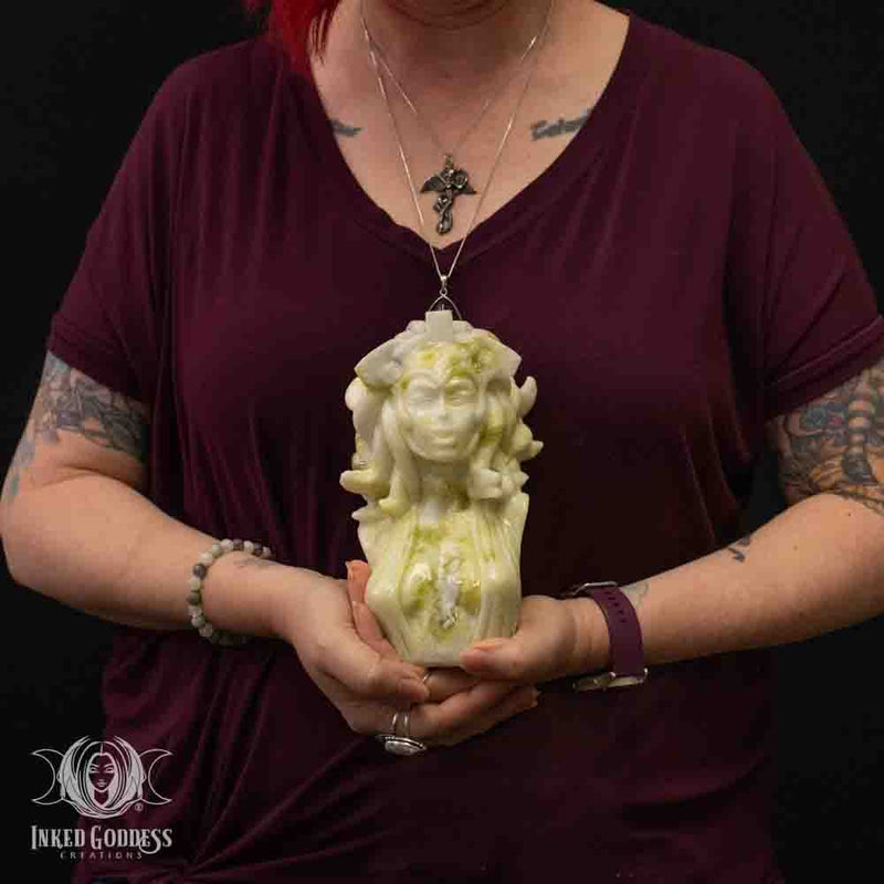 Load image into Gallery viewer, Lemon Jade Medusa Bust for Fiery Reclamation of Your Power
