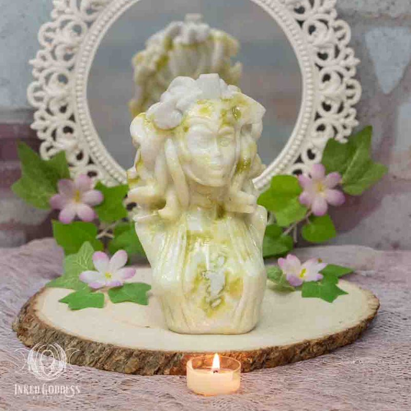 Load image into Gallery viewer, Lemon Jade Medusa Bust for Fiery Reclamation of Your Power
