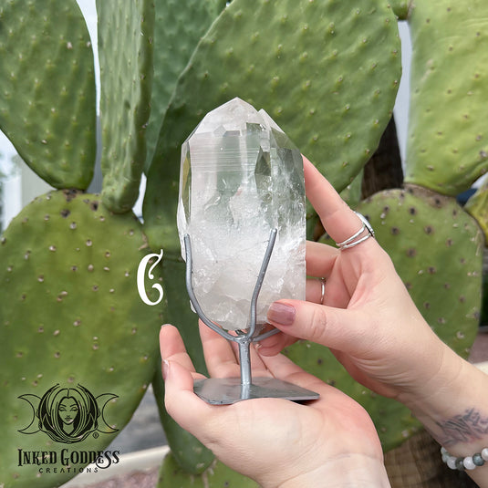 Lemurian Quartz Point on Metal Stand for Ancient Magickal Energy