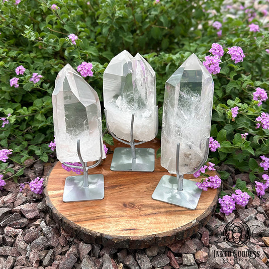 Lemurian Quartz Point on Metal Stand for Ancient Magickal Energy