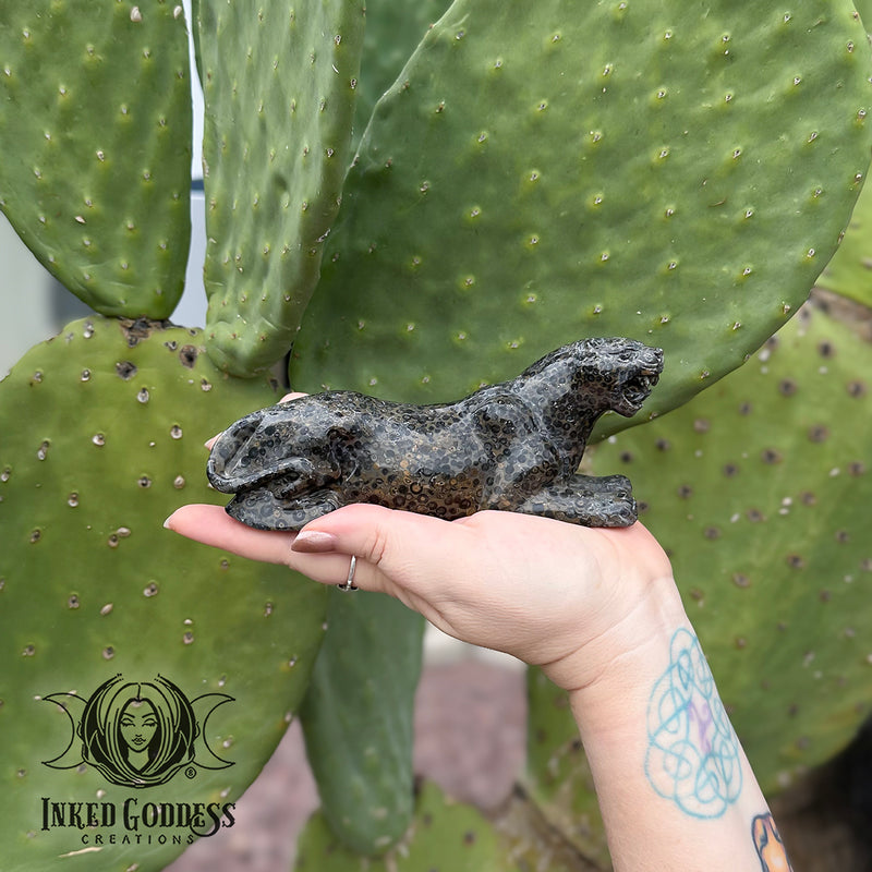 Load image into Gallery viewer, Leopardskin Jasper Carved Leopard for Strength and Focus
