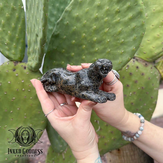 Leopardskin Jasper Carved Leopard for Strength and Focus
