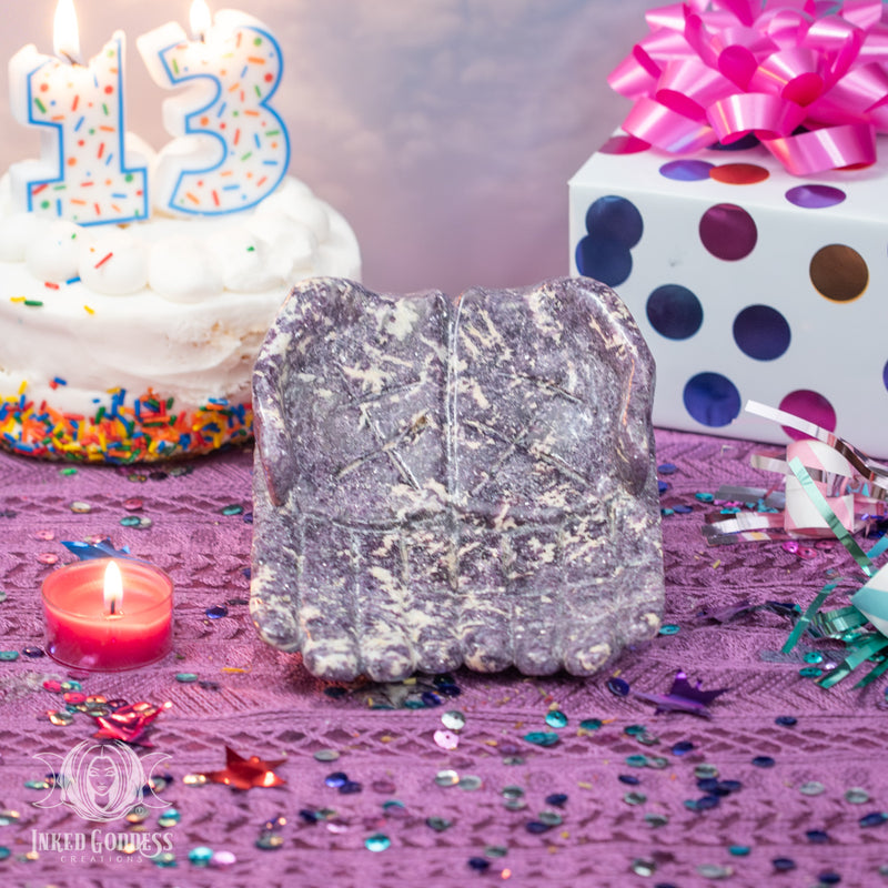 Load image into Gallery viewer, Lepidolite Hand Bowl for Letting Shit Go
