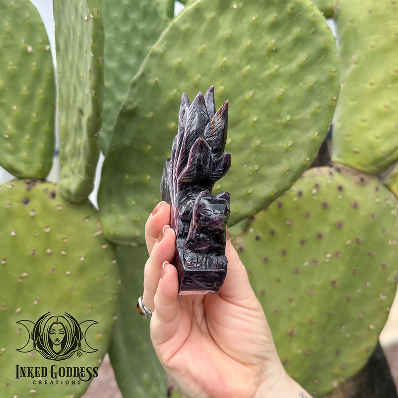 Load image into Gallery viewer, Lepidolite Mica Carved Nine-Tailed Fox for Between Worlds Magick
