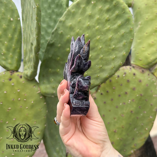 Lepidolite Mica Carved Nine-Tailed Fox for Between Worlds Magick