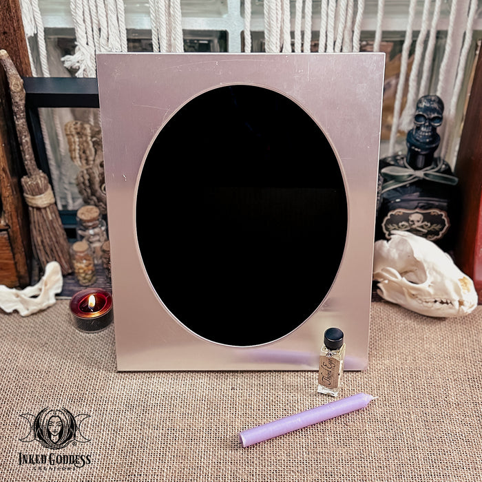 Large Silver Oval Handmade Scrying Mirror Kit- Inked Goddess Creations Exclusive