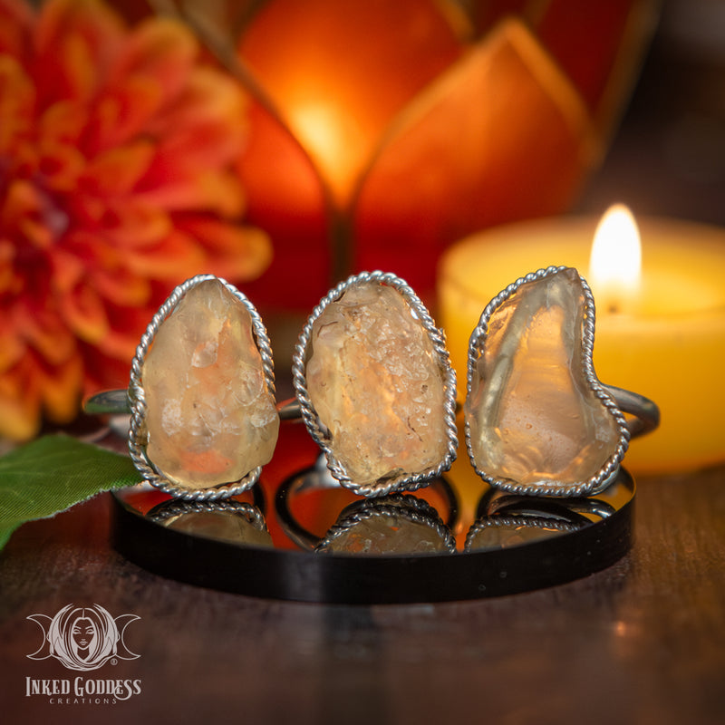 Load image into Gallery viewer, Libyan Desert Glass Sterling Silver Adjustable Ring for Psychic Ascension 
