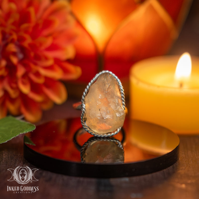 Load image into Gallery viewer, Libyan Desert Glass Sterling Silver Adjustable Ring for Psychic Ascension 
