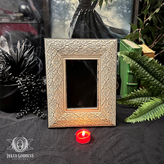 Light Mint Moroccan Carved Wood Scrying Mirror - OOAK