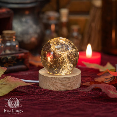 Lighted Wooden Sphere Stand for Gemstone Magick