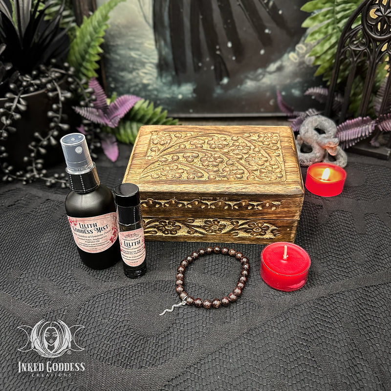 Load image into Gallery viewer, Lilith Wooden Box Set for the Goddess of Sexuality &amp; Feminine Power
