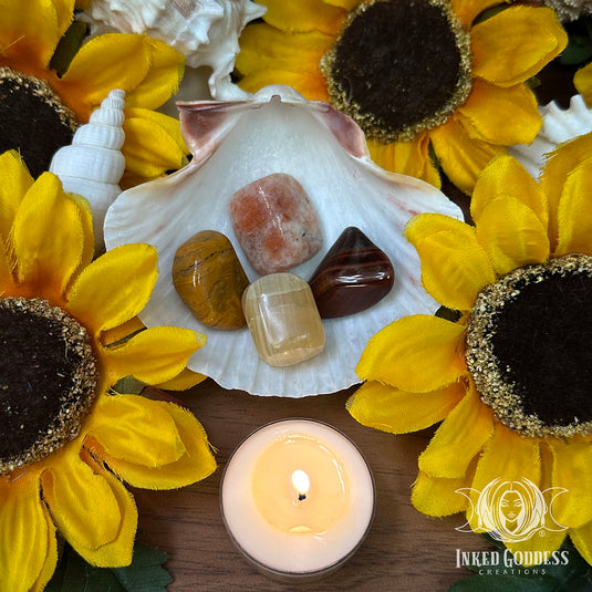 Litha Summer Solstice Tumbled Gemstone Set for Solar Magick, Prosperity & Courage