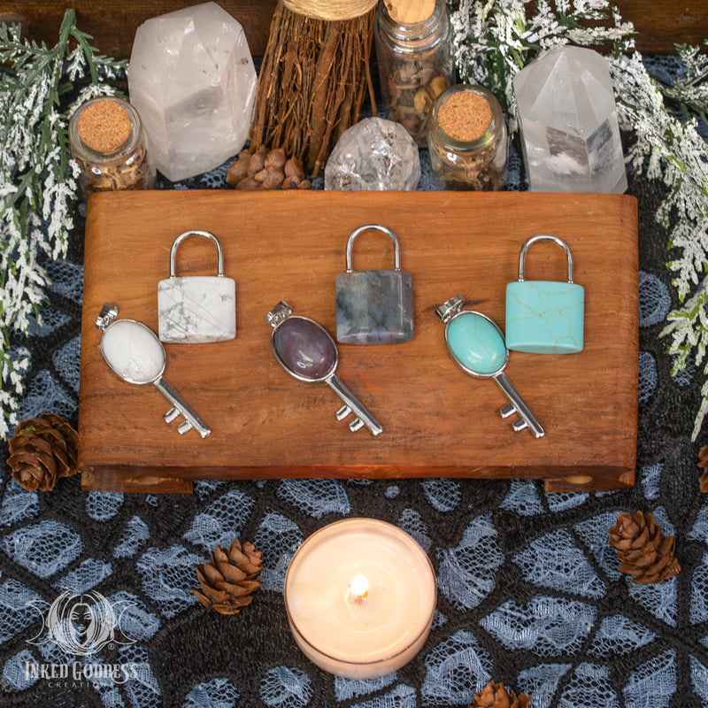 Load image into Gallery viewer, Lock and Key Mixed Gemstone Necklace for Locking In on Your Goals
