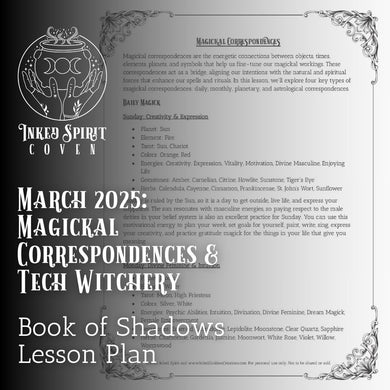 March 2025- Magickal Correspondences Book of Shadows Pages- Inked Spirit Coven