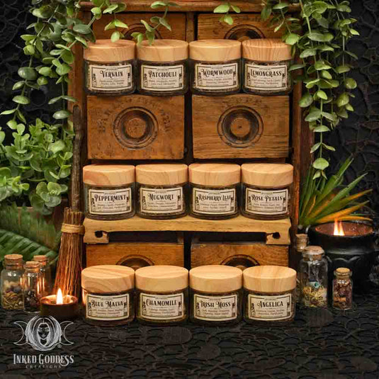 Magickal Herbs in Jar for Herbal Spell Casting