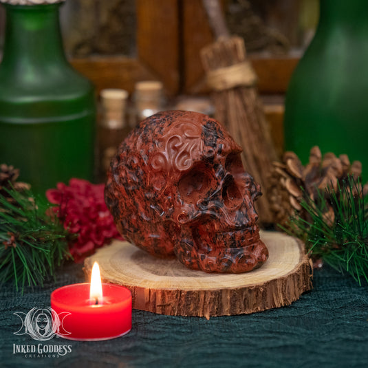 Mahogany Obsidian Etched Skull for Personal Strength