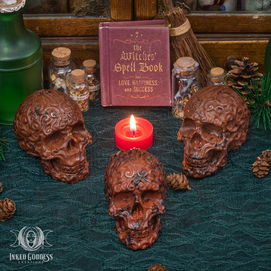Mahogany Obsidian Etched Skull for Personal Strength